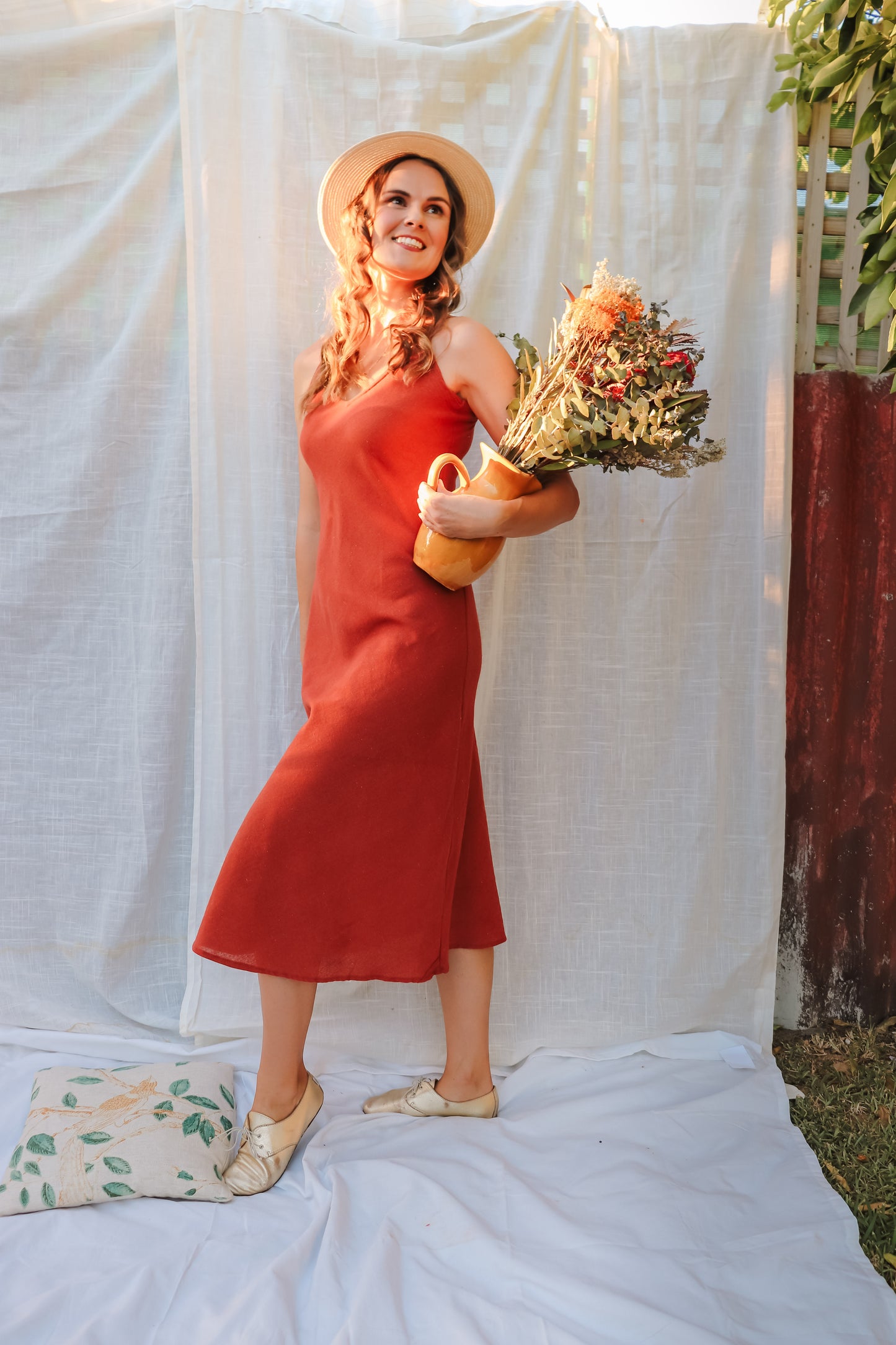 Hemp Clay Red Midi Dress