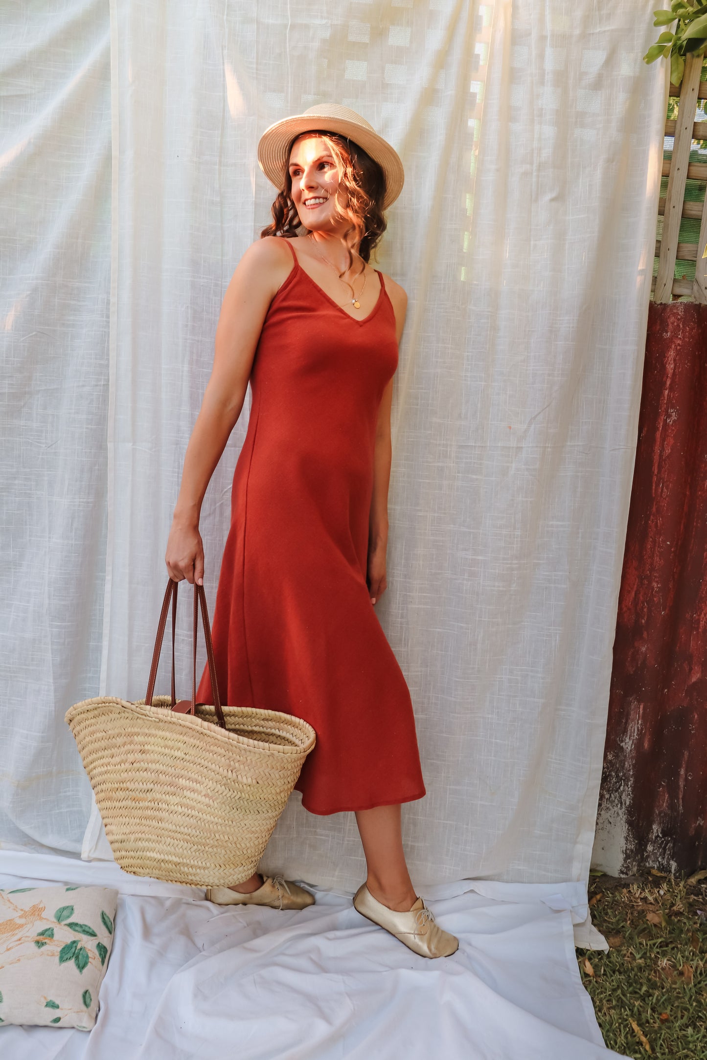 Hemp Clay Red Midi Dress